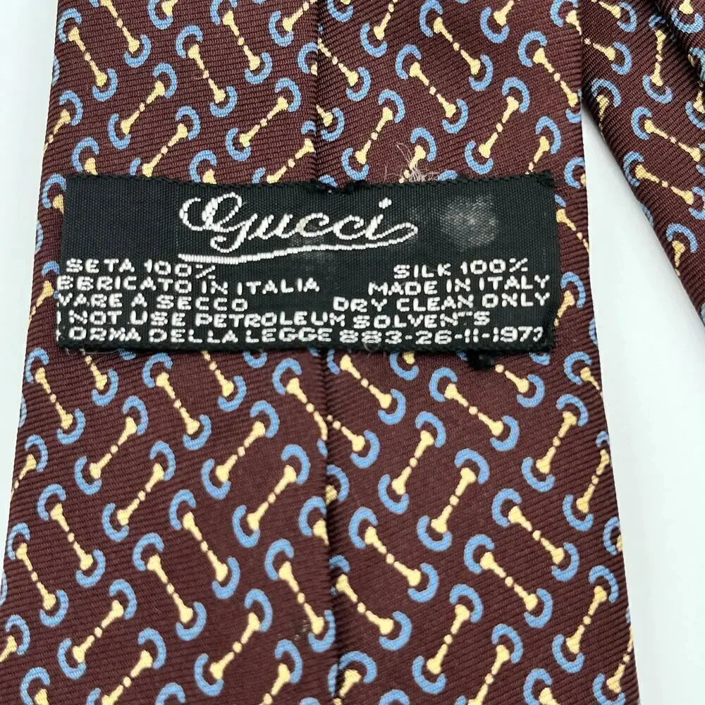 Gucci Men's Vintage Brown Abstract Print Necktie 100% Silk
